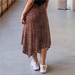 Cotton On Cheetah Print Midi Skirt Asymmetrical Hem
